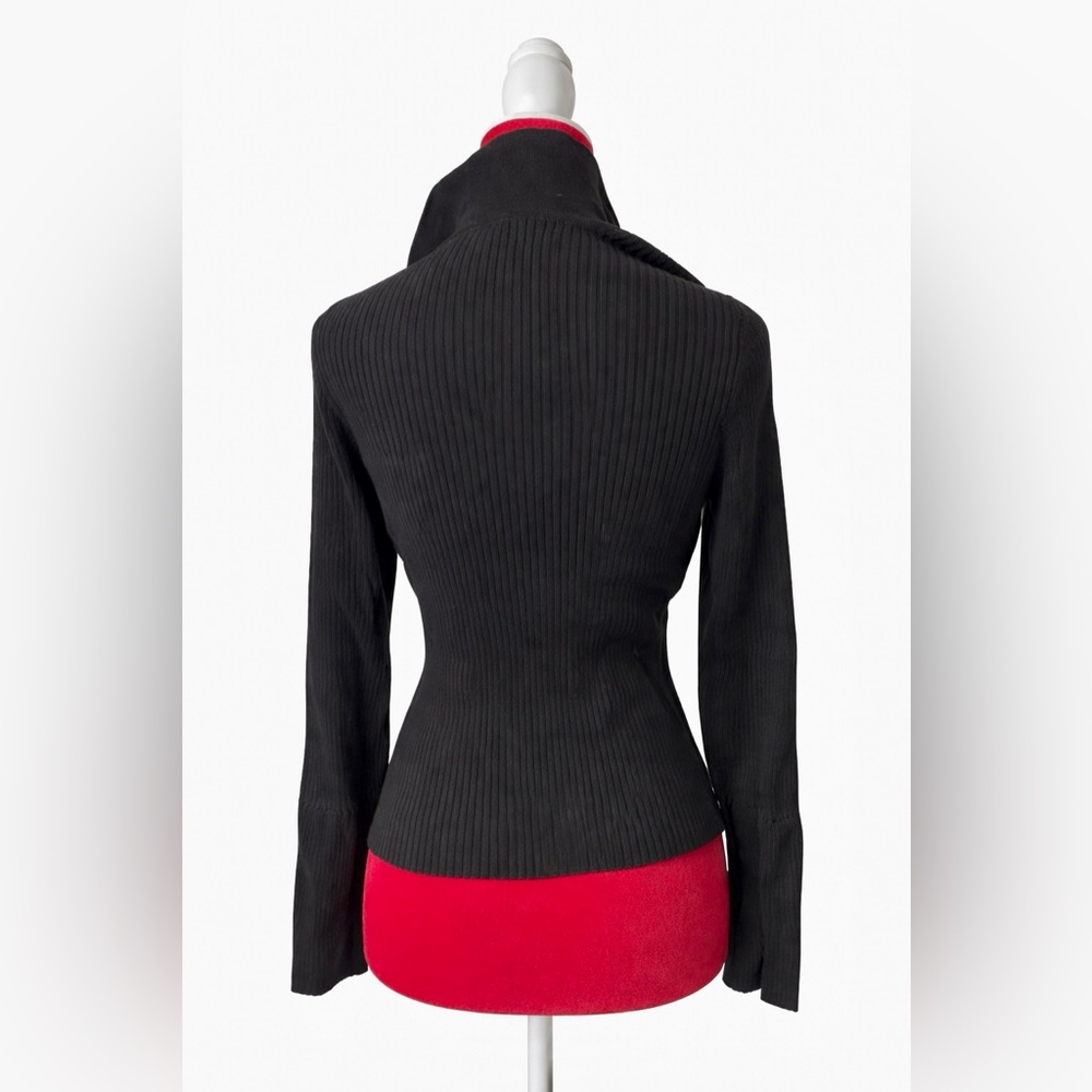 ANTHROPOLOGIE MAEVE Black Ribbed Bell Sleeve Gold Button Sweater M NWOT - Picture 3 of 7